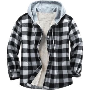 Jpngsye Mens Sherpa Fleece Lined Flannel Buffalo Plaid Jackets with Hood Winter Thermal Quilted Insulated Hooded Coat Outwear in Saudi Arabia