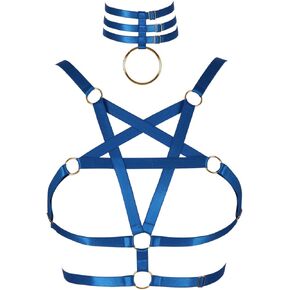 Women's Body Pentagram Harness Bra Lingerie Punk Gothic Belt cage Festival Rave Dance Apparel (Bright Yellow) in Kuwait