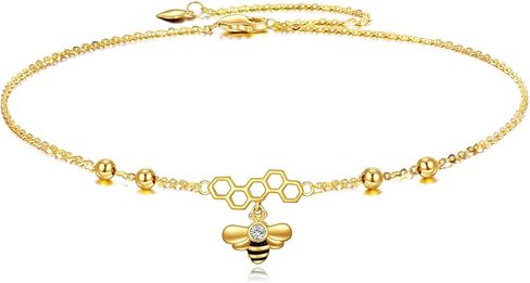 KECHO Bee Ankle Bracelets Yellow Gold honeycomb Bee Anklets Gine Gold Honey Bee Adjustable Anklets Jewelry Gifts for Women Girls in Saudi Arabia