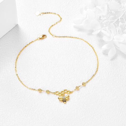 KECHO Bee Ankle Bracelets Yellow Gold honeycomb Bee Anklets Gine Gold Honey Bee Adjustable Anklets Jewelry Gifts for Women Girls in Saudi Arabia