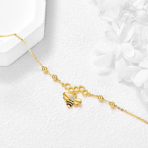 KECHO Bee Ankle Bracelets Yellow Gold honeycomb Bee Anklets Gine Gold Honey Bee Adjustable Anklets Jewelry Gifts for Women Girls in Saudi Arabia
