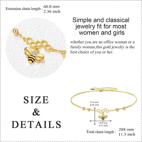 KECHO Bee Ankle Bracelets Yellow Gold honeycomb Bee Anklets Gine Gold Honey Bee Adjustable Anklets Jewelry Gifts for Women Girls in Saudi Arabia