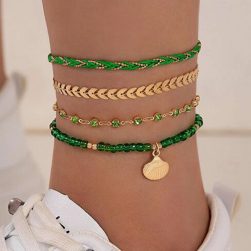 FUTIMELY Layered Beaded Anklet Bracelets Set for Women Girls,Boho Handmade Adjustable Waterproof String Shell Ankle Bracelet Summer Beach Foot Jewelry in Saudi Arabia