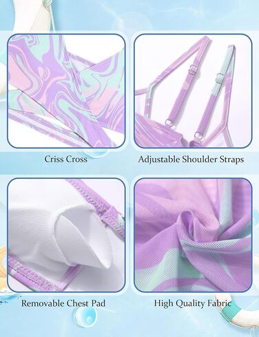 Girls Swimsuits 3 Piece Bathing Suit Allover Printed Criss Cross Bikini Set with Cover Up Skirt Beach Swimwear 7-14 Years in Saudi Arabia
