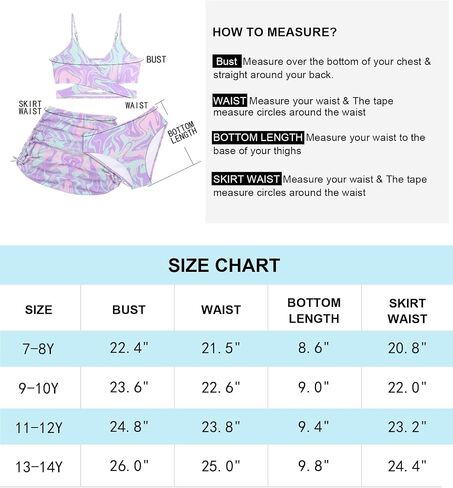 Girls Swimsuits 3 Piece Bathing Suit Allover Printed Criss Cross Bikini Set with Cover Up Skirt Beach Swimwear 7-14 Years in Saudi Arabia