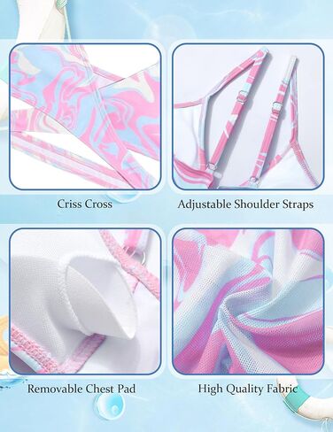 Girls Swimsuits 3 Piece Bathing Suit Allover Printed Criss Cross Bikini Set with Cover Up Skirt Beach Swimwear 7-14 Years in Saudi Arabia