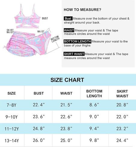Girls Swimsuits 3 Piece Bathing Suit Allover Printed Criss Cross Bikini Set with Cover Up Skirt Beach Swimwear 7-14 Years in Saudi Arabia