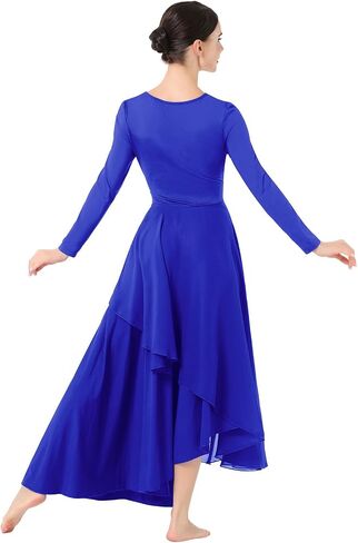 IMEKIS Women Metallic Gold Liturgical Praise Dance Dress Chiffon Long Sleeve Lyrical Dancewear Church Worship Outfit in Saudi Arabia