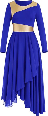 IMEKIS Women Metallic Gold Liturgical Praise Dance Dress Chiffon Long Sleeve Lyrical Dancewear Church Worship Outfit in Saudi Arabia