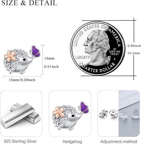 Hedgehog Earrings 925 Sterling Silver Cute Hedgehog Stud Earrings with Butterfly Earrings Hypoallergenic Post Stud Small Animal Hedgehog jewelry for women girls in Saudi Arabia