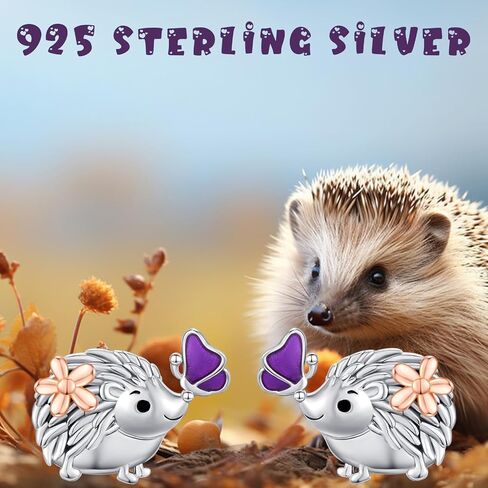 Hedgehog Earrings 925 Sterling Silver Cute Hedgehog Stud Earrings with Butterfly Earrings Hypoallergenic Post Stud Small Animal Hedgehog jewelry for women girls in Saudi Arabia