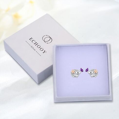 Hedgehog Earrings 925 Sterling Silver Cute Hedgehog Stud Earrings with Butterfly Earrings Hypoallergenic Post Stud Small Animal Hedgehog jewelry for women girls in Saudi Arabia