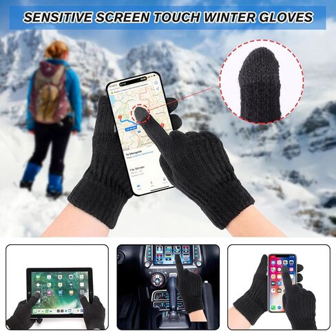 اوجويس قفازات شتوية للرجال والنساء، زوجان من القفازات المطورة لشاشات اللمس للرجال في الطقس البارد، قفازات شتوية دافئة محبوكة بتصميم اساور معصم، قفازات للرجال للجري والقيادة والمشي لمسافات طويلة in Kuwait