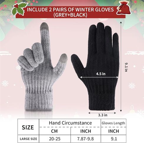 اوجويس قفازات شتوية للرجال والنساء، زوجان من القفازات المطورة لشاشات اللمس للرجال في الطقس البارد، قفازات شتوية دافئة محبوكة بتصميم اساور معصم، قفازات للرجال للجري والقيادة والمشي لمسافات طويلة in Kuwait