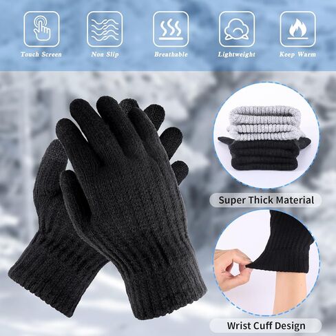 اوجويس قفازات شتوية للرجال والنساء، زوجان من القفازات المطورة لشاشات اللمس للرجال في الطقس البارد، قفازات شتوية دافئة محبوكة بتصميم اساور معصم، قفازات للرجال للجري والقيادة والمشي لمسافات طويلة in Kuwait