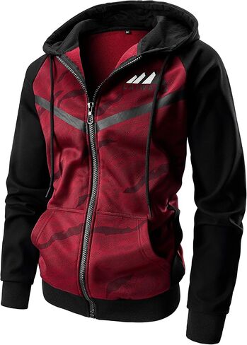 LAIWANG Men's Color Block Hoodie-Full Zip Ultimate Heavyweight Fleece Hoodie-Camo zip up hoodie With Kanga Pocket in Kuwait