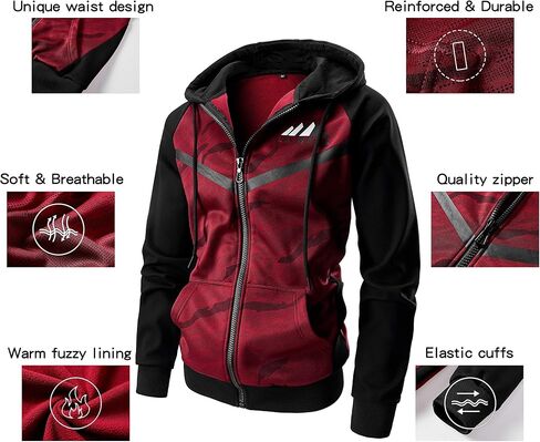 LAIWANG Men's Color Block Hoodie-Full Zip Ultimate Heavyweight Fleece Hoodie-Camo zip up hoodie With Kanga Pocket in Kuwait