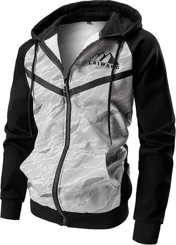 LAIWANG Men's Color Block Hoodie-Full Zip Ultimate Heavyweight Fleece Hoodie-Camo zip up hoodie With Kanga Pocket in Kuwait