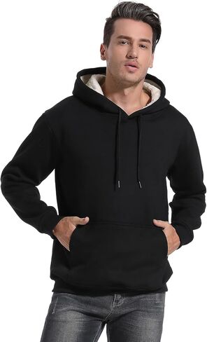 PEHMEA Men's Winter Warm Fleece Hoodie Pullover Long Sleeve Sherpa Lined Hooded Sweatshirt with Pocket in Saudi Arabia