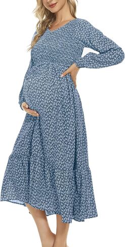 الجوروكسو فستان امومة من الشيفون والدانتيل بتصميم زهور لحفلات استقبال المولود، فستان رسمي 3/4 كم بقصة ايه لاين بخصر امبراطوري للحفلات in Kuwait