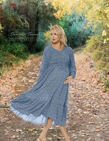 الجوروكسو فستان امومة من الشيفون والدانتيل بتصميم زهور لحفلات استقبال المولود، فستان رسمي 3/4 كم بقصة ايه لاين بخصر امبراطوري للحفلات in Kuwait