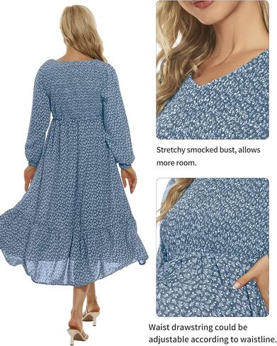 الجوروكسو فستان امومة من الشيفون والدانتيل بتصميم زهور لحفلات استقبال المولود، فستان رسمي 3/4 كم بقصة ايه لاين بخصر امبراطوري للحفلات in Kuwait