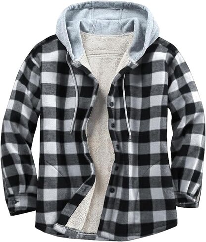 Jpngsye Mens Sherpa Fleece Lined Flannel Buffalo Plaid Jackets with Hood Winter Thermal Quilted Insulated Hooded Coat Outwear in Saudi Arabia