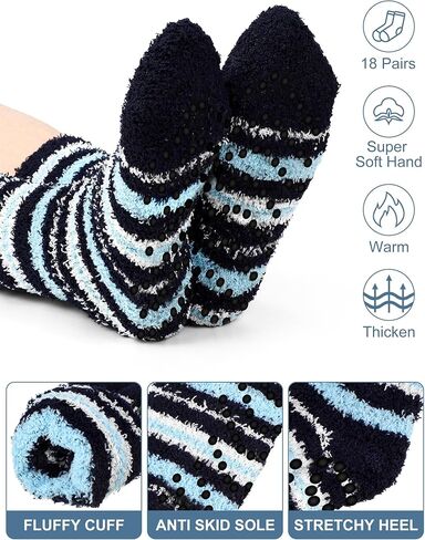 Liitrsh 18 Pairs Fuzzy Socks with Grips Warm Winter Slipper Fluffy Socks Plush Cozy Comfy Hospital Slipper Socks Thick Non Slip Sleep Socks for Men Women Gift in Saudi Arabia