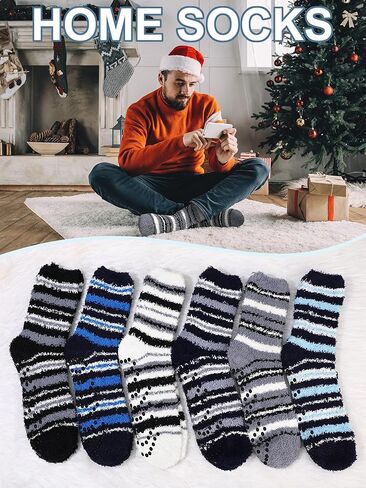 Liitrsh 18 Pairs Fuzzy Socks with Grips Warm Winter Slipper Fluffy Socks Plush Cozy Comfy Hospital Slipper Socks Thick Non Slip Sleep Socks for Men Women Gift in Saudi Arabia