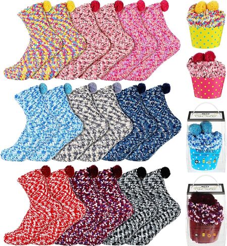 Hicarer 9 Pairs Valentine's Day Cupcake Socks Gifts for Women Girl Stocking Stuffers Christmas Gifts Fuzzy Fluffy Sock Birthday Gifts in Saudi Arabia
