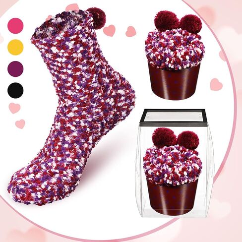 Hicarer 9 Pairs Valentine's Day Cupcake Socks Gifts for Women Girl Stocking Stuffers Christmas Gifts Fuzzy Fluffy Sock Birthday Gifts in Saudi Arabia