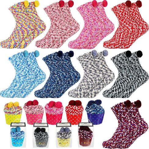 Hicarer 9 Pairs Valentine's Day Cupcake Socks Gifts for Women Girl Stocking Stuffers Christmas Gifts Fuzzy Fluffy Sock Birthday Gifts in Saudi Arabia
