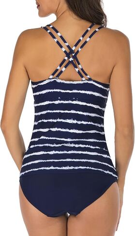 Vogueric Womens Criss Cross Strap Back Tankini Set V-Neck Top with Cutout Bikini Bottom 2 Piece Bathing Suit in Kuwait