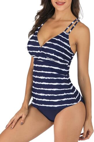 Vogueric Womens Criss Cross Strap Back Tankini Set V-Neck Top with Cutout Bikini Bottom 2 Piece Bathing Suit in Kuwait