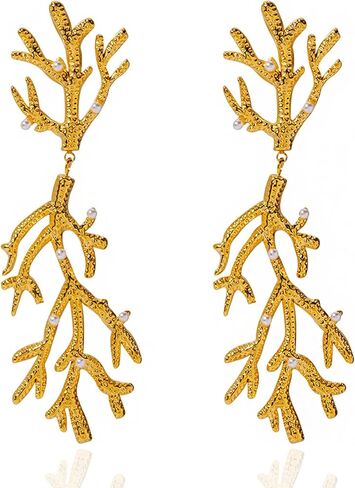 Aksod شجرة الأقراط الأزرار الذهب فرع الأذن الزاحف الأقراط تتدلى خفيفة الوزن اللؤلؤ المرجان فرع الأقراط المحيط الحد الأدنى مجوهرات للنساء والفتيات in Kuwait