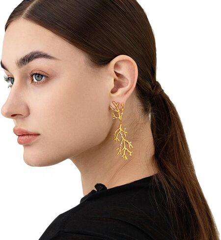 Aksod شجرة الأقراط الأزرار الذهب فرع الأذن الزاحف الأقراط تتدلى خفيفة الوزن اللؤلؤ المرجان فرع الأقراط المحيط الحد الأدنى مجوهرات للنساء والفتيات in Kuwait