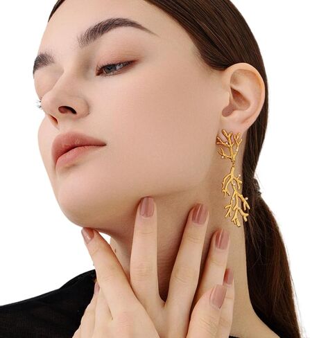 Aksod شجرة الأقراط الأزرار الذهب فرع الأذن الزاحف الأقراط تتدلى خفيفة الوزن اللؤلؤ المرجان فرع الأقراط المحيط الحد الأدنى مجوهرات للنساء والفتيات in Kuwait