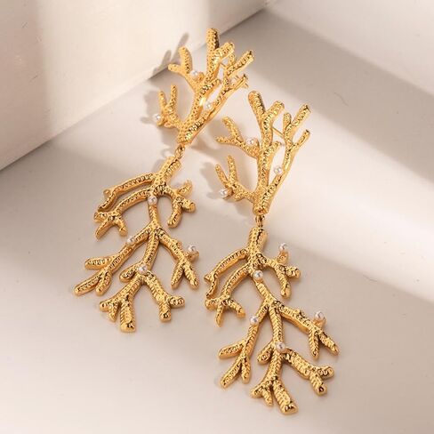 Aksod شجرة الأقراط الأزرار الذهب فرع الأذن الزاحف الأقراط تتدلى خفيفة الوزن اللؤلؤ المرجان فرع الأقراط المحيط الحد الأدنى مجوهرات للنساء والفتيات in Kuwait