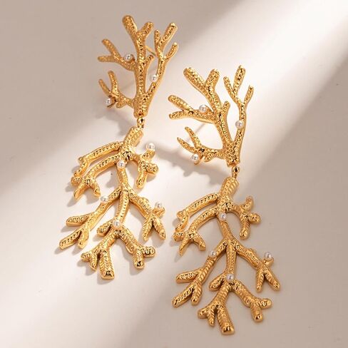 Aksod شجرة الأقراط الأزرار الذهب فرع الأذن الزاحف الأقراط تتدلى خفيفة الوزن اللؤلؤ المرجان فرع الأقراط المحيط الحد الأدنى مجوهرات للنساء والفتيات in Kuwait