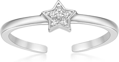 0.03 Carat Natural Diamond Star Toe Ring for Women in 925 Sterling Silver (H-I, I2-I3, 0.03 cttw) Hypoallergenic One Size Adjustable Open Toe Ring by Lavari Jewelers in Saudi Arabia