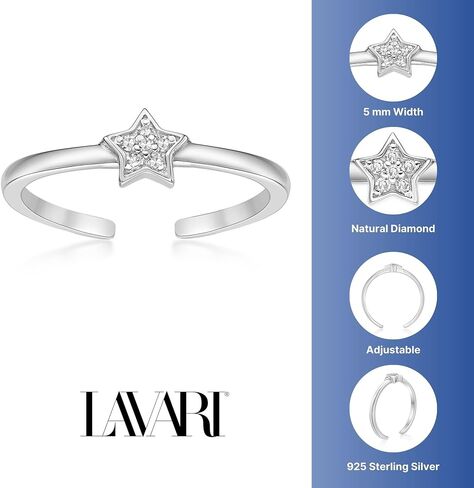 0.03 Carat Natural Diamond Star Toe Ring for Women in 925 Sterling Silver (H-I, I2-I3, 0.03 cttw) Hypoallergenic One Size Adjustable Open Toe Ring by Lavari Jewelers in Saudi Arabia