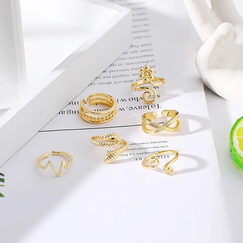 TOSGMY 20 قطعة خواتم قابلة للتعديل للنساء للصيف والشاطئ مجموعة حلقات مفتوحة الذيل مجموعة خواتم ذهبية لأصابع القدم مجوهرات فضية عين الشر زهرة سهم ثعبان in Kuwait