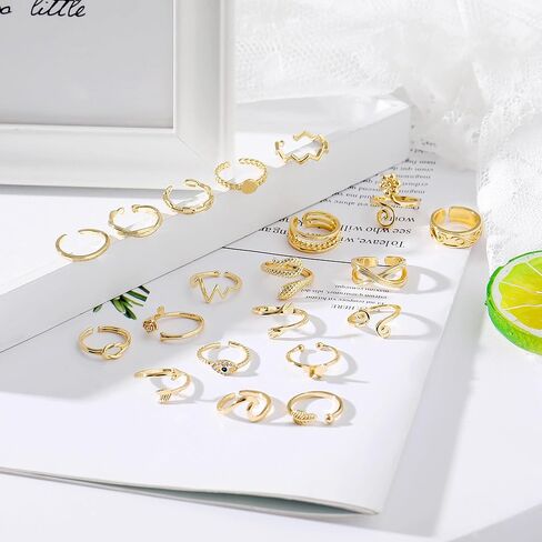 TOSGMY 20 قطعة خواتم قابلة للتعديل للنساء للصيف والشاطئ مجموعة حلقات مفتوحة الذيل مجموعة خواتم ذهبية لأصابع القدم مجوهرات فضية عين الشر زهرة سهم ثعبان in Kuwait