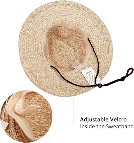 Womens Straw Sun Hat Classic Flat Beach Hat Mens Garden Hat Cowboy Style Hat with Wind Lanyard UPF 50+ Summer Hat in Kuwait