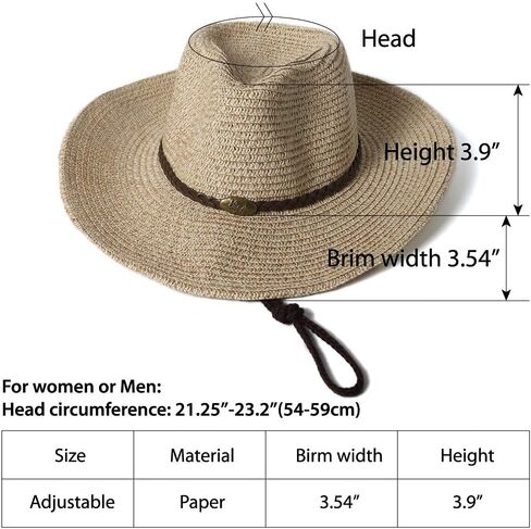 Womens Straw Sun Hat Classic Flat Beach Hat Mens Garden Hat Cowboy Style Hat with Wind Lanyard UPF 50+ Summer Hat in Kuwait