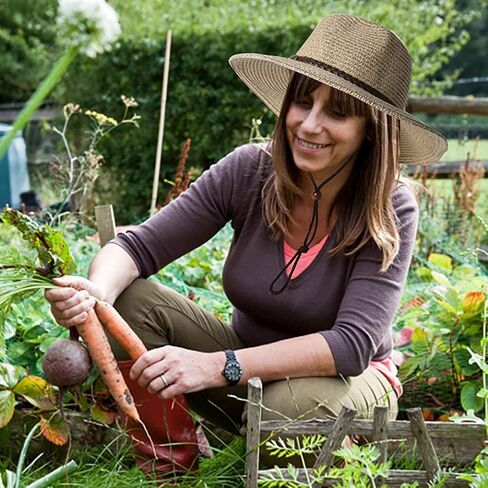 Womens Straw Sun Hat Classic Flat Beach Hat Mens Garden Hat Cowboy Style Hat with Wind Lanyard UPF 50+ Summer Hat in Kuwait