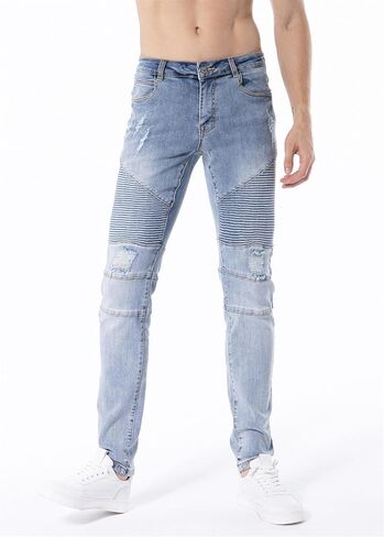 ZLZ Black Biker Jeans for Men Slim Fit, Men's Comfy Stretch Ripped Distressed Biker Jeans Pants Rock Revival, Designer Jeans in Saudi Arabia