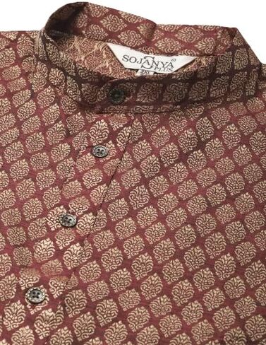 Sojanya Plus (Since 1958) Men's Jacquard Silk Maroon Self design ONLY Long Kurta in Saudi Arabia