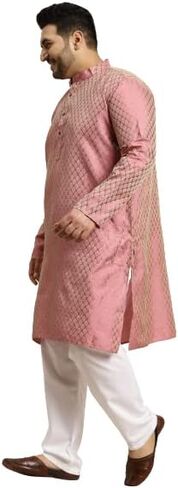 Sojanya Plus (Since 1958) Men's Jacquard Silk Maroon Self design ONLY Long Kurta in Saudi Arabia