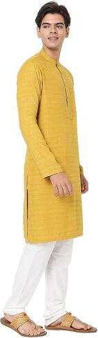 In-Sattva Men's Indian Embroidered Dobby Textured Woven Long Kurta Tunic in Kuwait